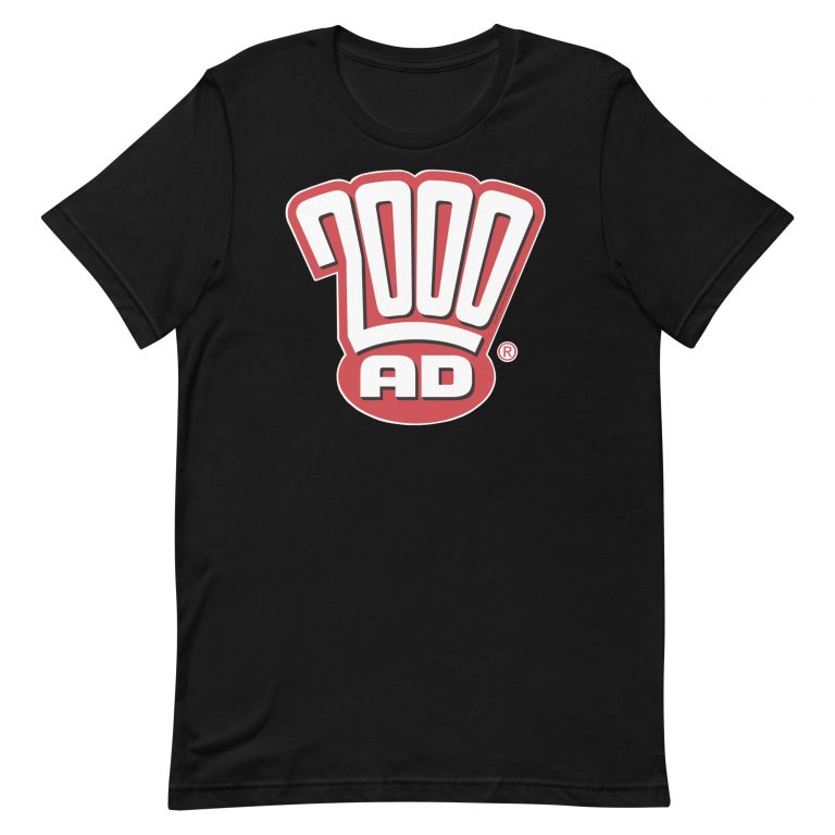 Image of a Black coloured 2000AD - The Modern Era t-shirt featuring a large 2000AD - The Modern Era logo in the middle