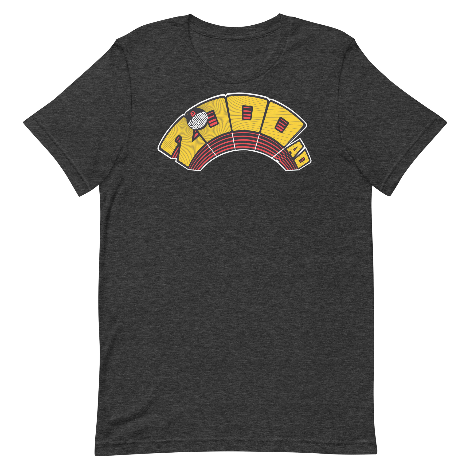 Image of a Dark Grey Heather coloured 2000AD Starlord Arch t-shirt featuring a large 2000AD Starlord Arch logo in the middle