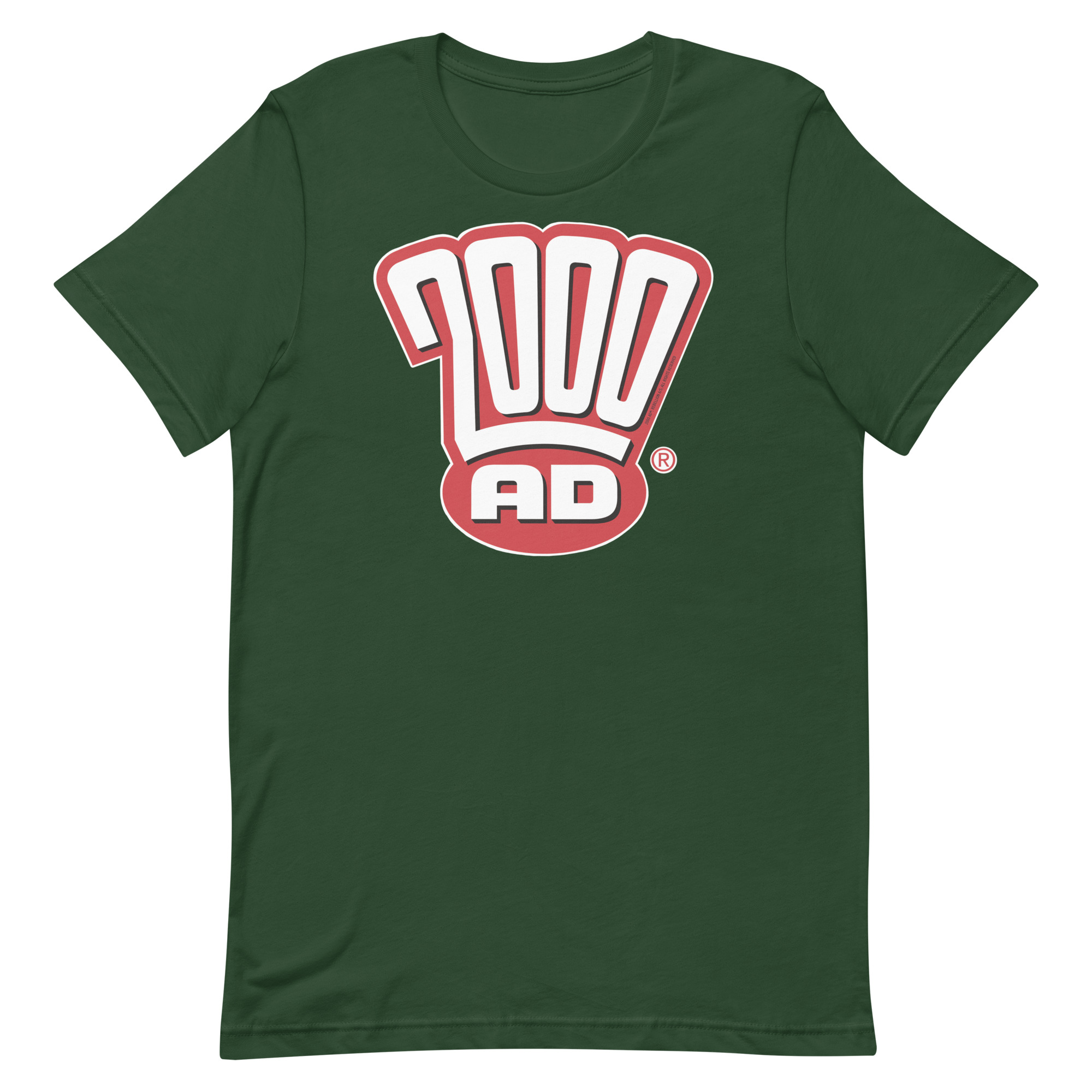 Image of a Forest Green coloured 2000AD - The Modern Era t-shirt featuring a large 2000AD - The Modern Era logo in the middle