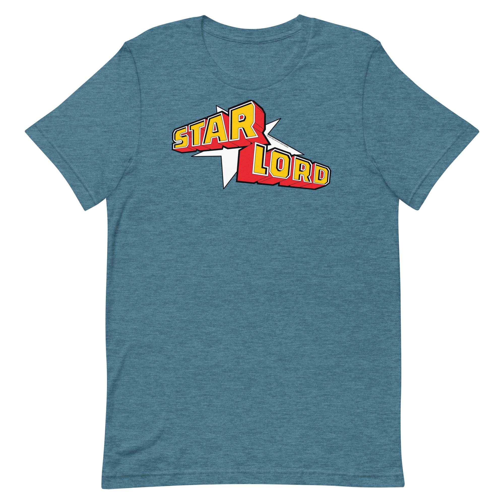 Image of a black coloured Star Lord t-shirt featuring a large Star Lord logo in the middle