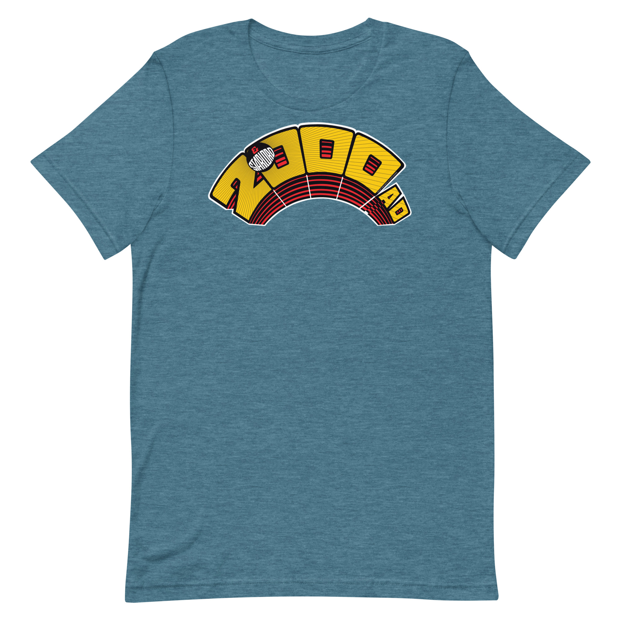 Image of a Deap Teal coloured 2000AD Starlord Arch t-shirt featuring a large 2000AD Starlord Arch logo in the middle