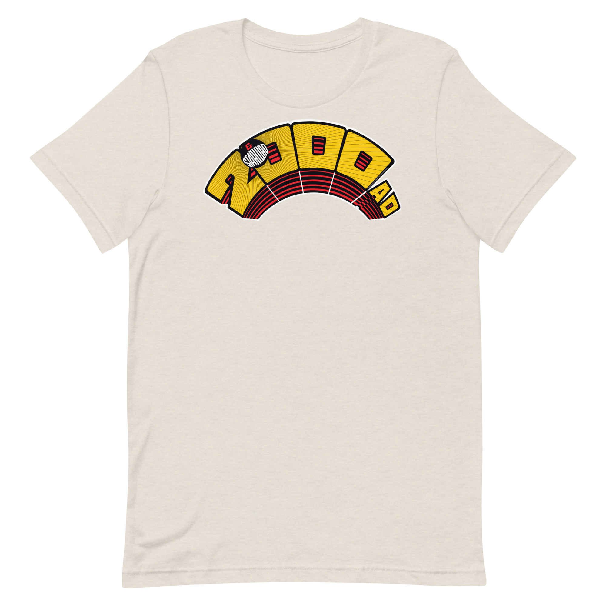 Image of a Heather Dust coloured 2000AD Starlord Arch t-shirt featuring a large 2000AD Starlord Arch logo in the middle