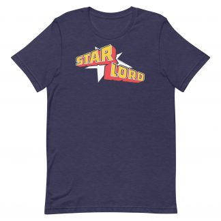 Image of a Midnight Navy coloured Star Lord t-shirt featuring a large Star Lord logo in the middle