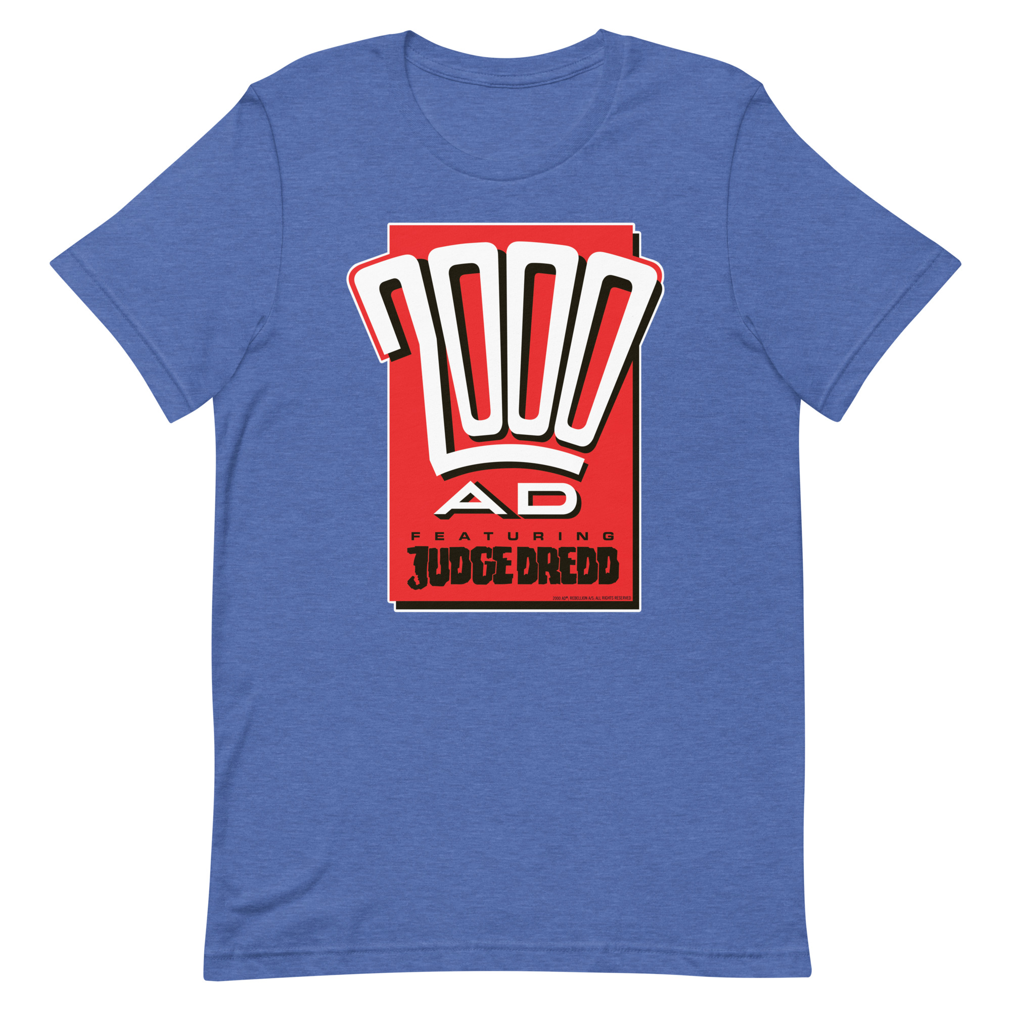 Image of a Heather True Royal coloured 2000AD - Classic 1990s Fan t-shirt featuring a large 2000AD - Classic 1990s Fan logo in the middle