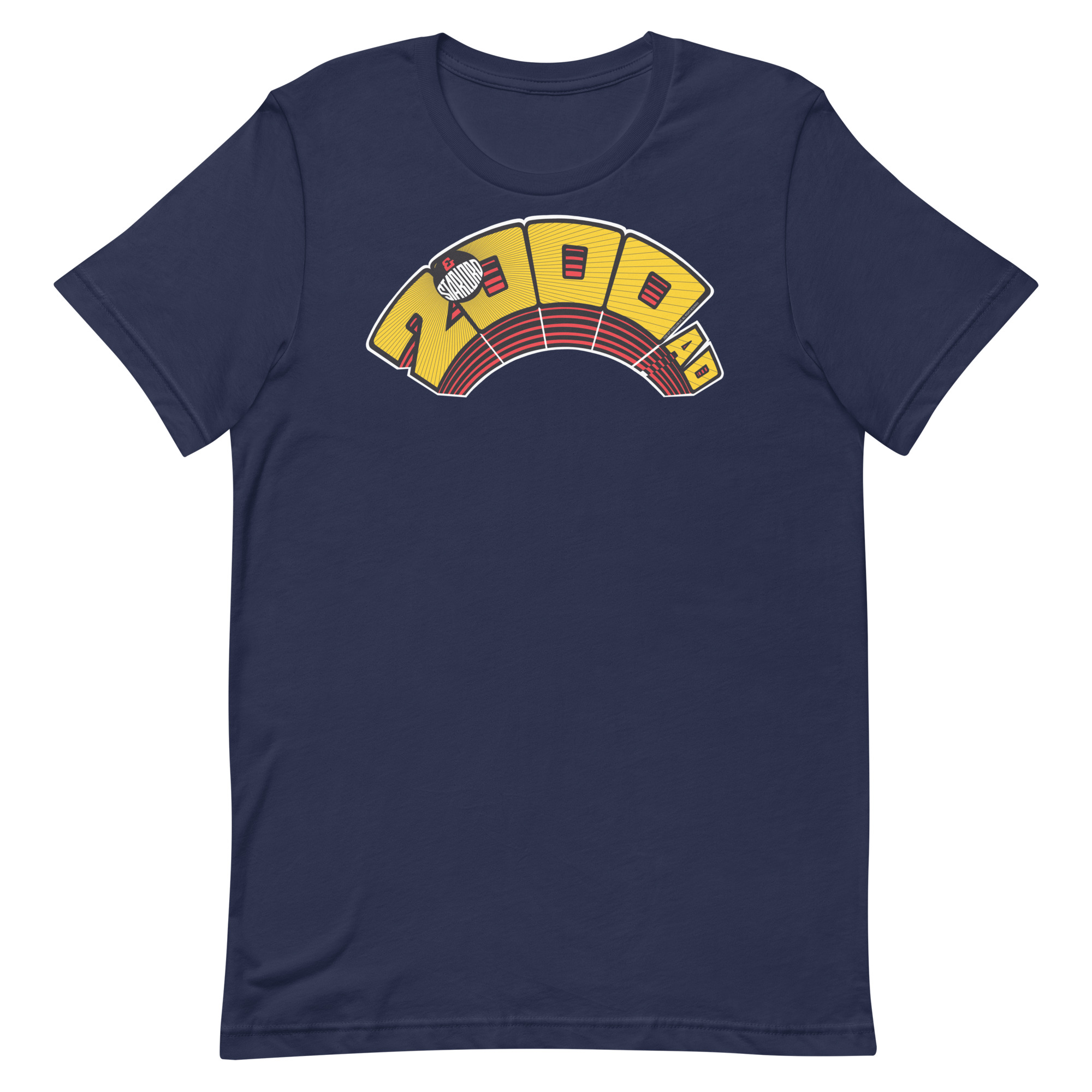 Image of a Navy coloured 2000AD Starlord Arch t-shirt featuring a large 2000AD Starlord Arch logo in the middle