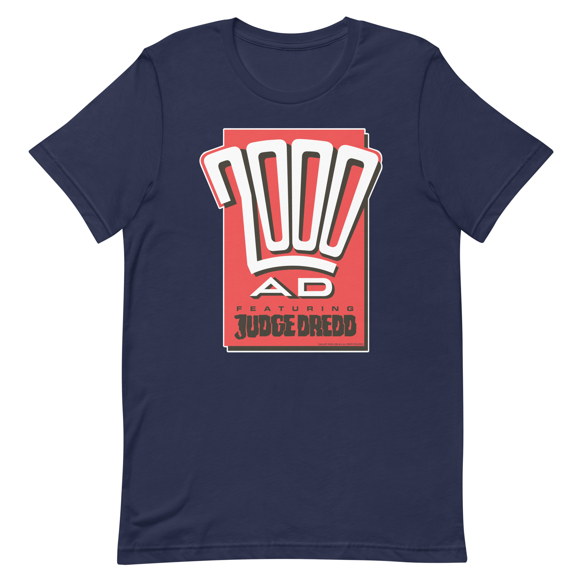 Image of a Navy coloured 2000AD - Classic 1990s Fan t-shirt featuring a large 2000AD - Classic 1990s Fan logo in the middle