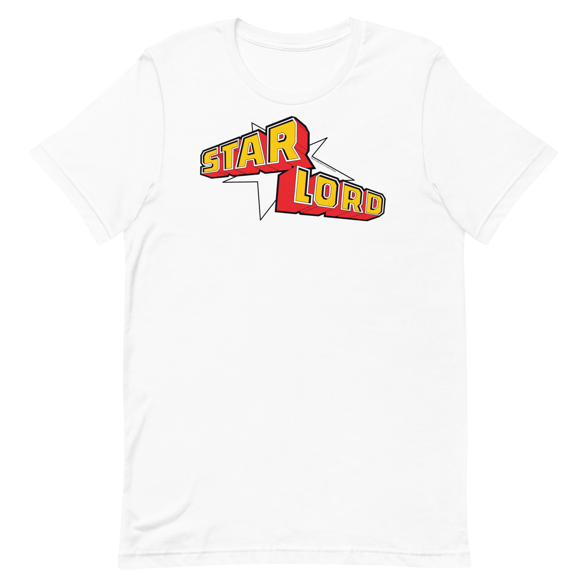 Image of a White coloured Star Lord t-shirt featuring a large Star Lord logo in the middle