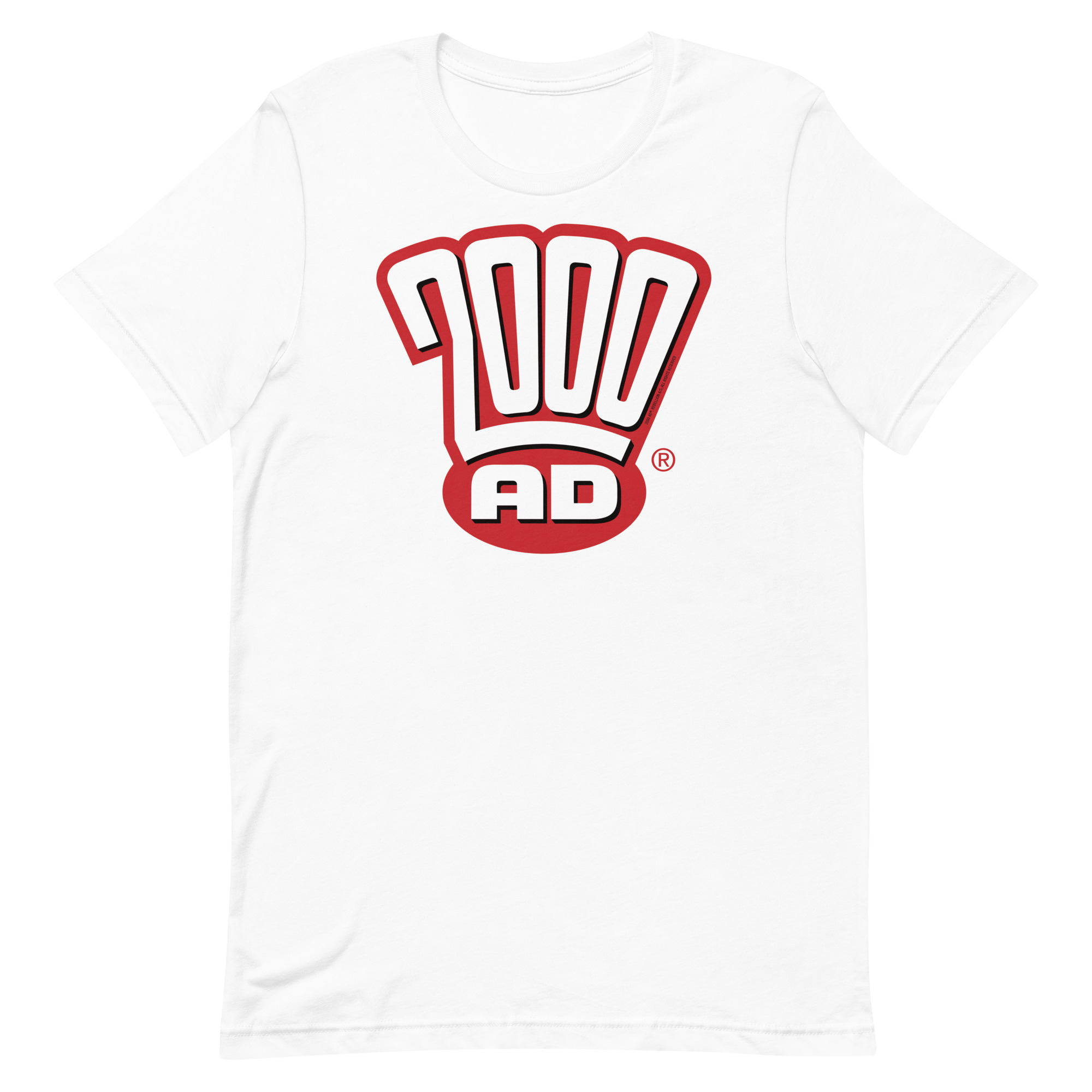 Image of a White coloured 2000AD - The Modern Era t-shirt featuring a large 2000AD - The Modern Era logo in the middle