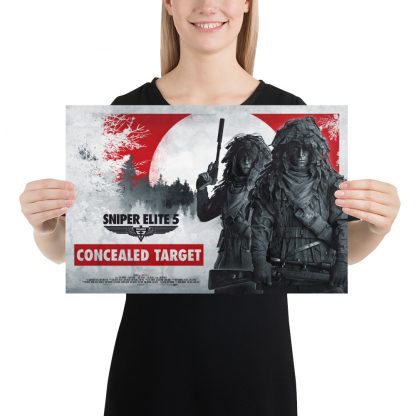12 inch by 18 inch poster featuring artwork from "Sniper Elite 5: Concealed Target" DLC