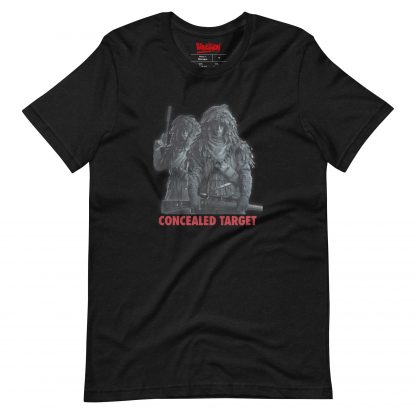 Black t-shirt featuring Karl Fairburne in ghillie suit with the words "Concealed Target" in red