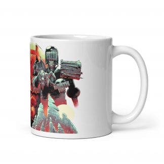 White mug showing an image of Judge Death reaching out