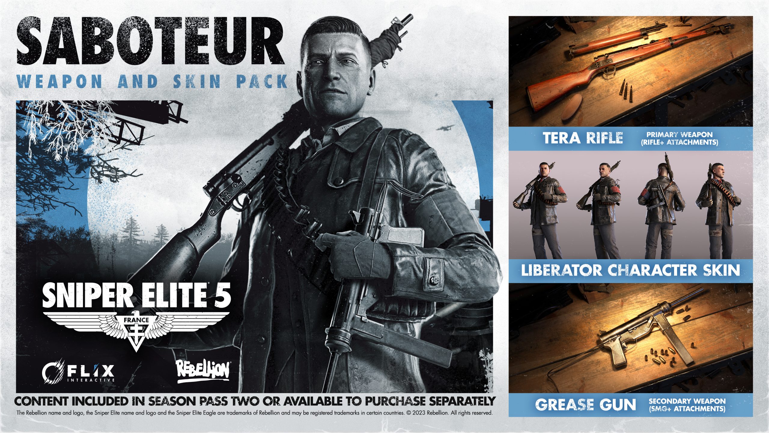 Sniper Elite 5 Saboteur Content Pack featuring Tera Rifle, Liberator Character Skin and Grease Gun