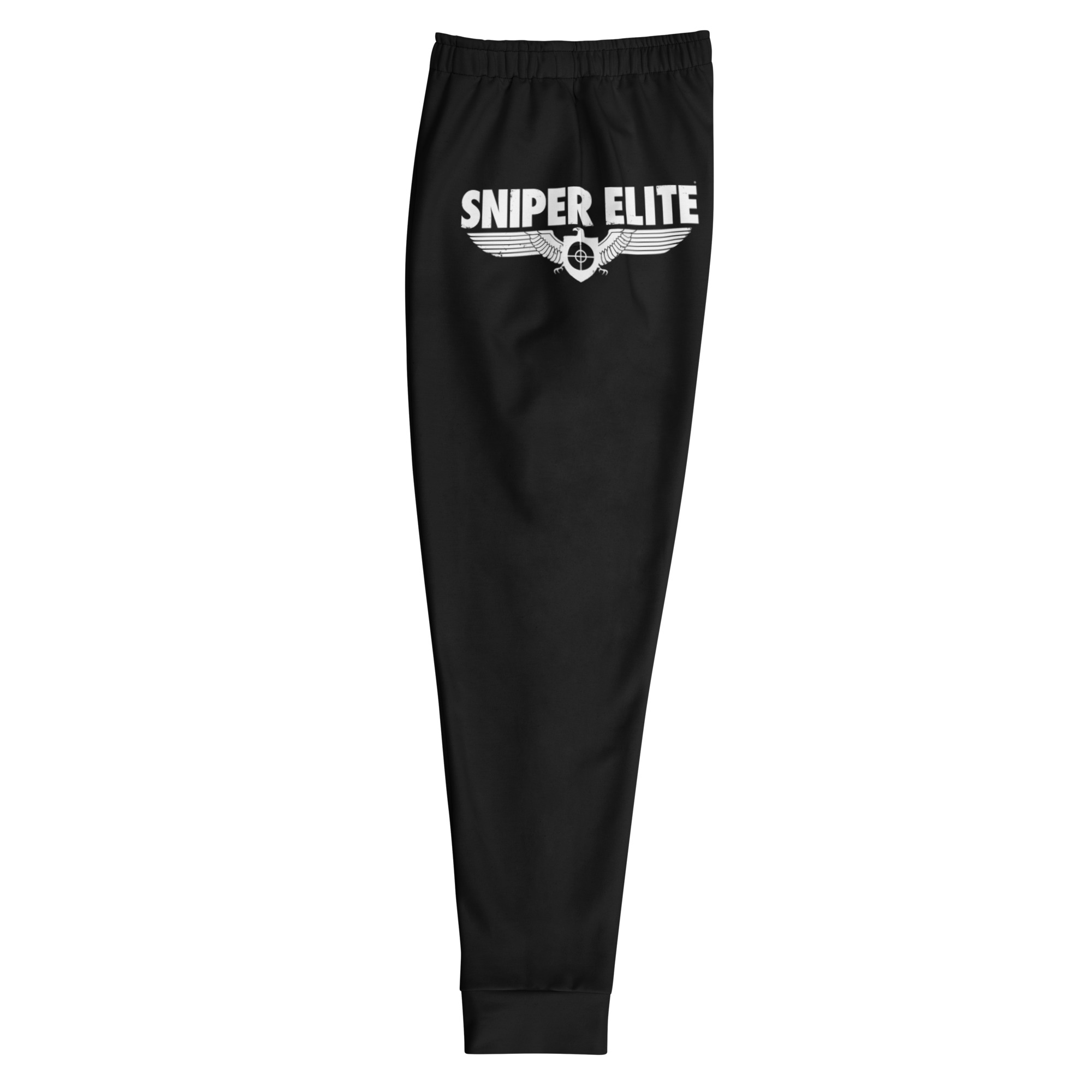 Black jogging bottoms with the Sniper Elite logo in white caps