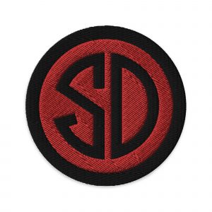 A circular embroidered patch with 