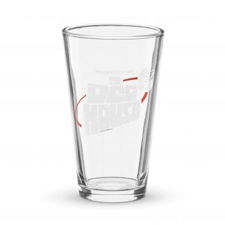 Pint glass with the words "PROPERTY OF the DOG HOUSE" on the side