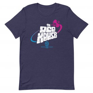 Purple Tshirt with "THE DOG HOUSE" in white, the silouette of said station in pink and the Strontium Dog logo in Blue