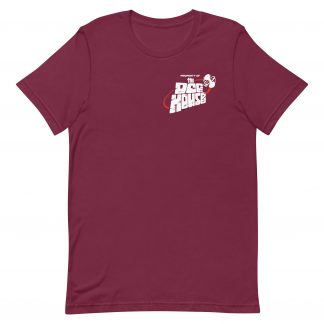 Maroon Tshirt with over the left breast the words "PROPERTY OF THE DOG HOUSE" and the silhouette of that same station.