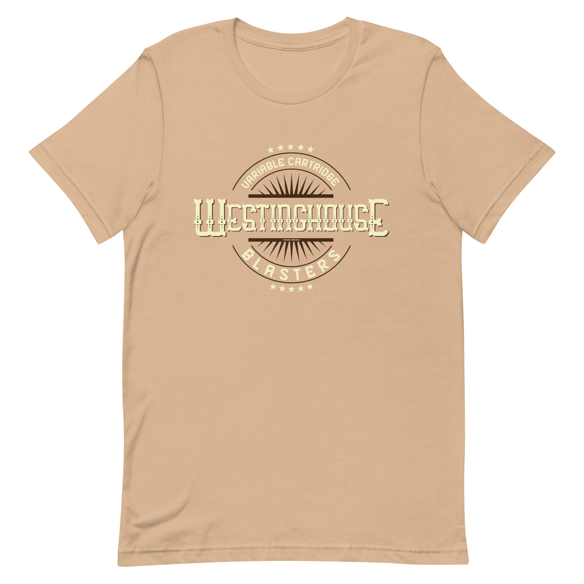 Tan Tshirt with a logo that reads 