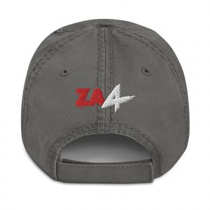 Rear view of grey cap with 'ZA4' in red and white above the strap.