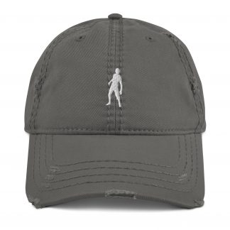 Front view of grey cap with the silhouette of a Zombie on the front in white.